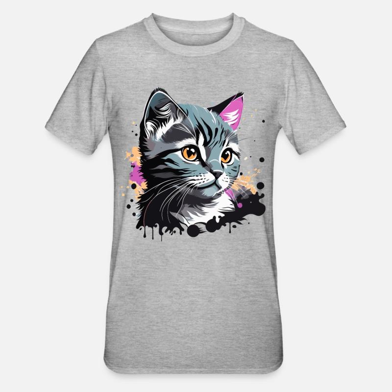 süsses Kätzchen, Katze - Unisex Polycotton T-Shirt - Grau meliert