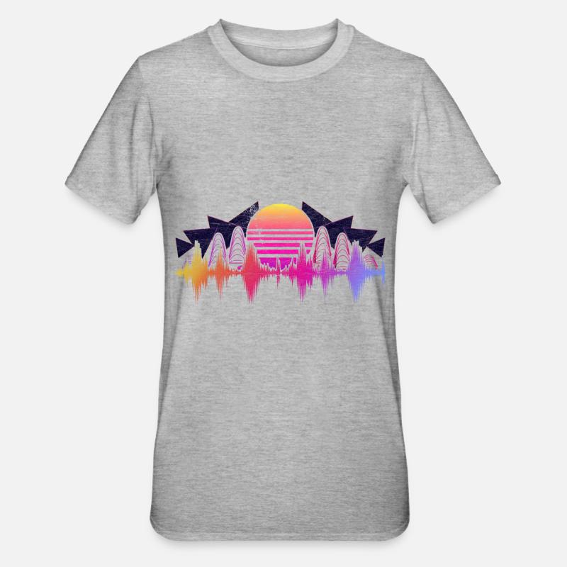90er Synthwave Tontechniker Geschenk Soundwave - Unisex Polycotton T-Shirt - Grau meliert