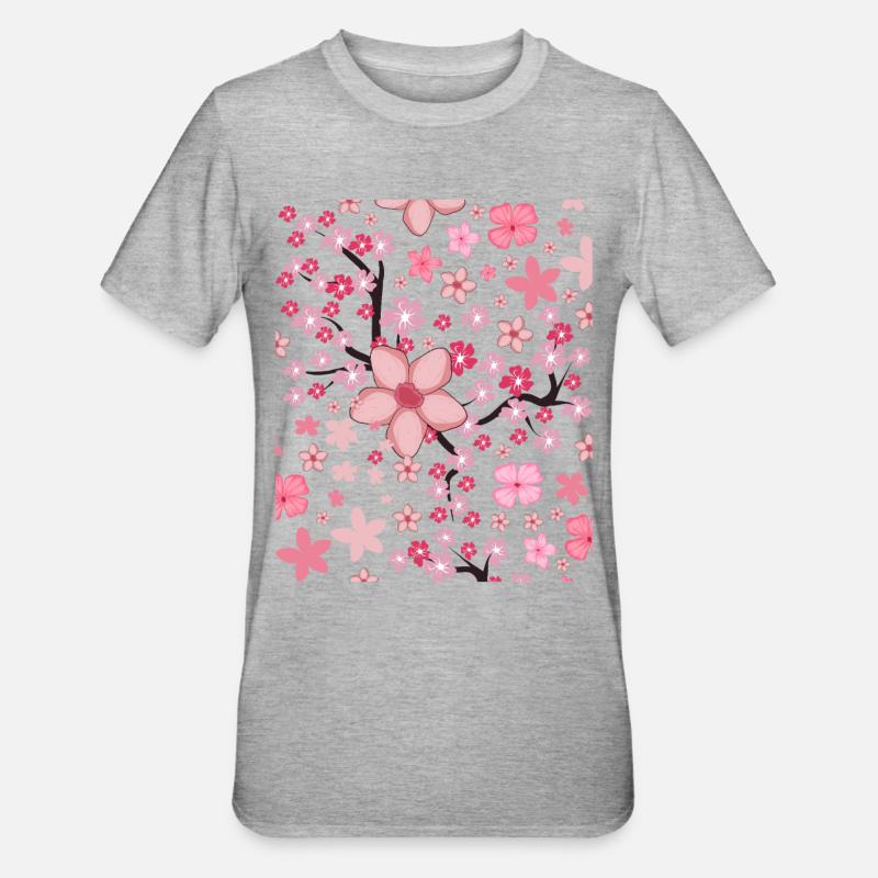 Cherry Blossom Pattern Gift Japanese Sakura - Unisex Polycotton T-Shirt - heather grey