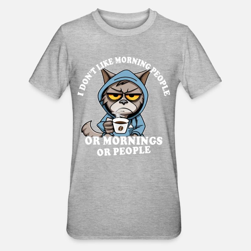 Morgenmuffel Kaffeetrinker Katze Kaffee - Unisex Polycotton T-Shirt - Grau meliert