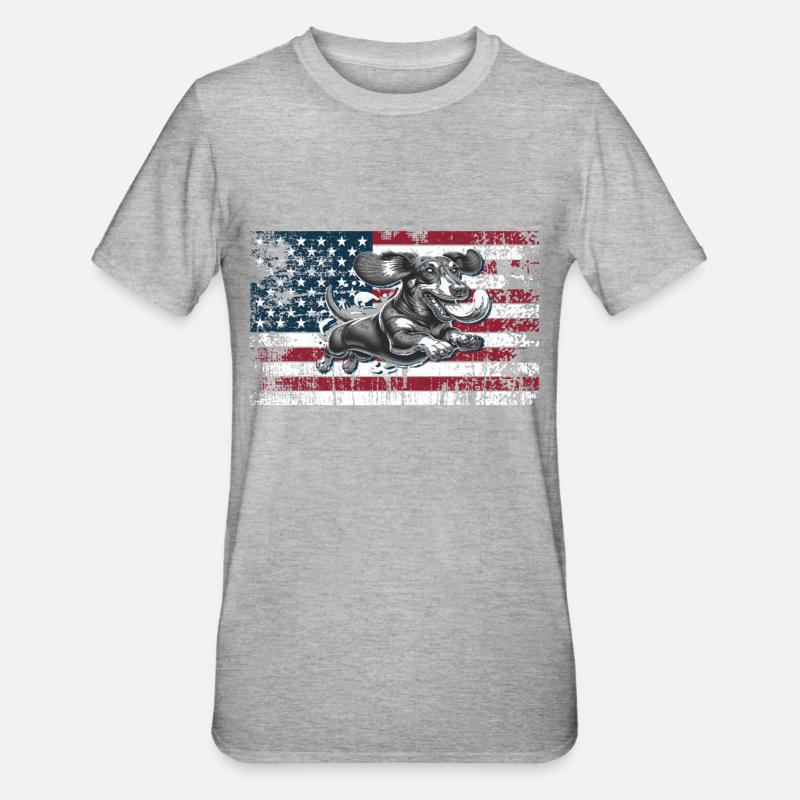 Teckel États-Unis - T-shirt polycoton Unisexe - gris chiné