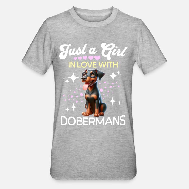Dobermann Mädchen - Unisex Polycotton T-Shirt - Grau meliert