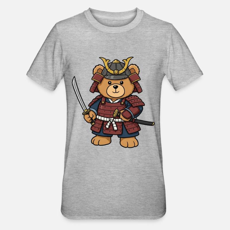 Teddy Bear Samurai - Unisex Polycotton T-Shirt - heather grey