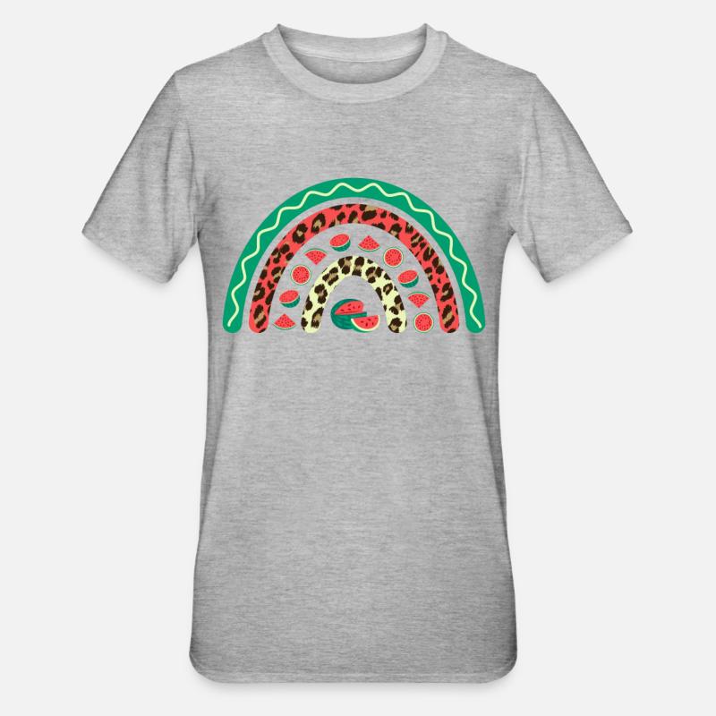 Wassermelone Süßer Sommer Regenbogen Leopard - Unisex Polycotton T-Shirt - Grau meliert