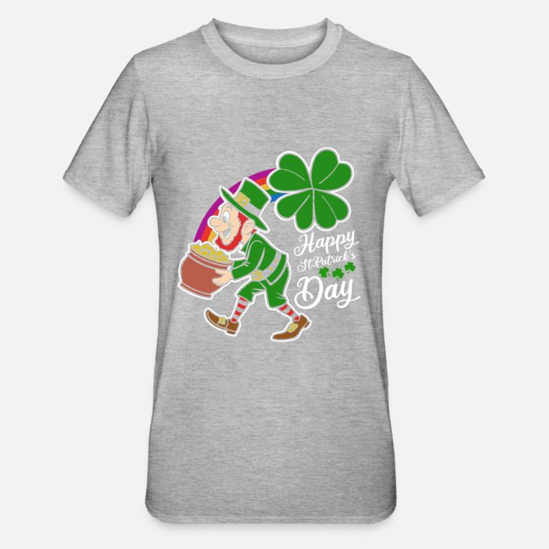Bonne Saint-Patrick - Trèfle - Leprechaun - T-shirt polycoton Unisexe - gris chiné