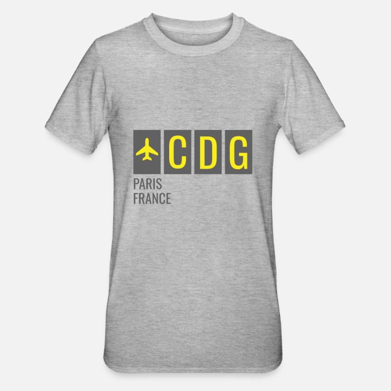 CDG Paris Frankreich Flughafen Code - Unisex Polycotton T-Shirt - Grau meliert