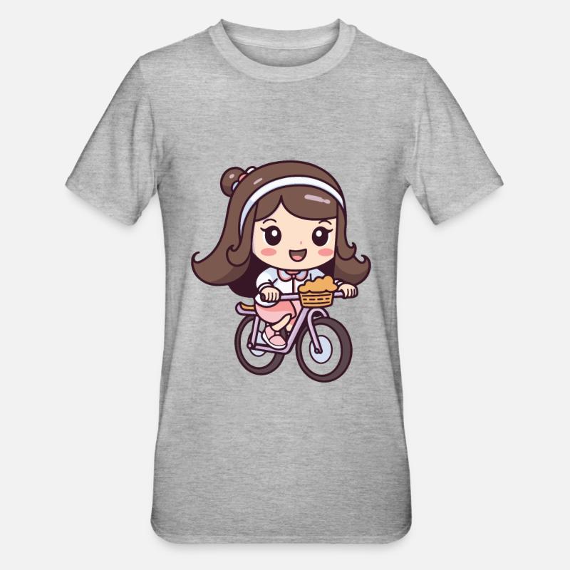 Fahrrad Mädchen Comic - Unisex Polycotton T-Shirt - Grau meliert
