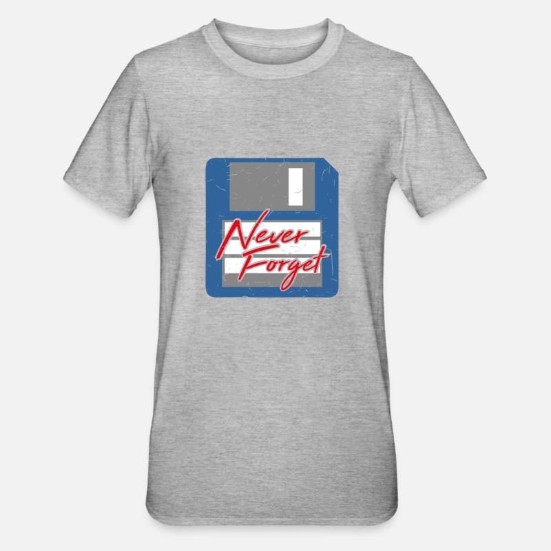 Never Forget Diskette Computer Speicher PC Retro - Unisex Polycotton T-Shirt - Grau meliert