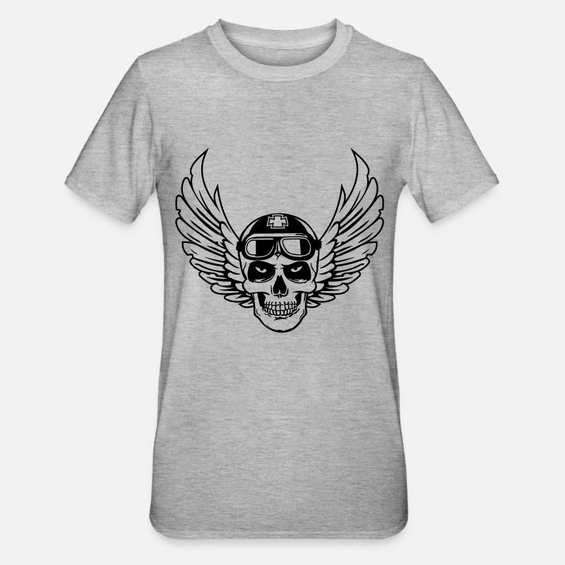 biker skull wings - T-shirt polycoton Unisexe - gris chiné