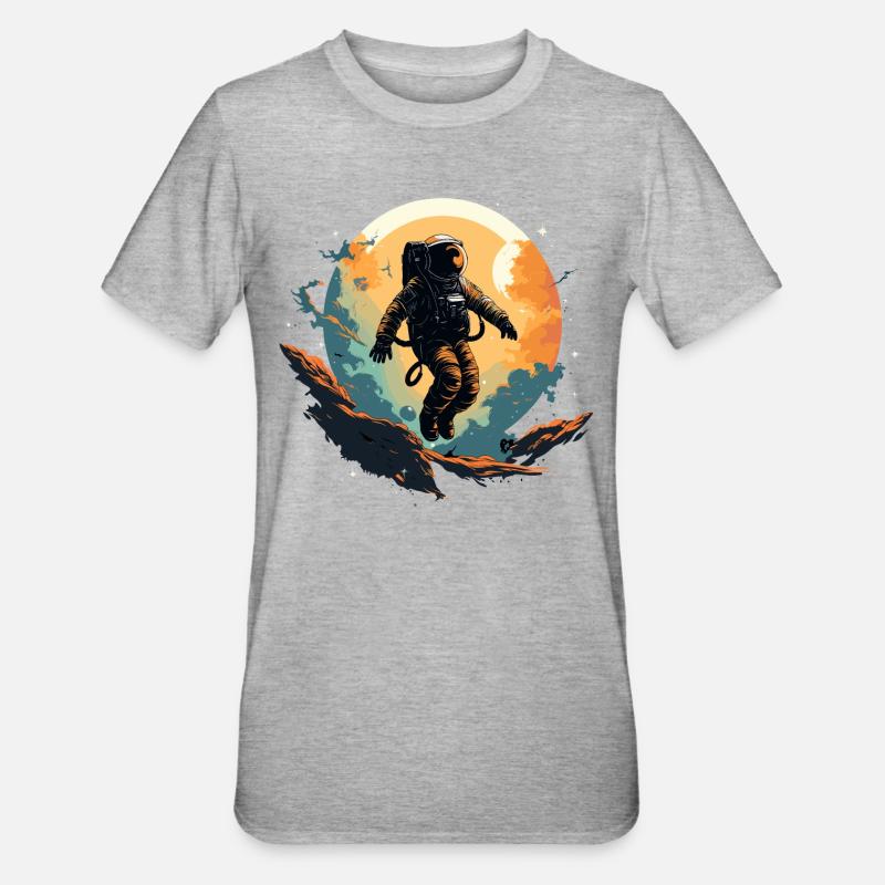 Abstrait Astronaute Planète Espace - T-shirt polycoton Unisexe - gris chiné