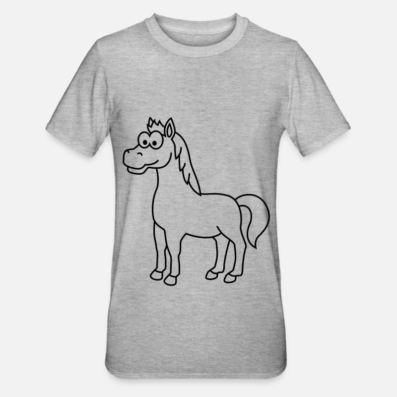 Pferd Comic Tier - Unisex Polycotton T-Shirt - Grau meliert