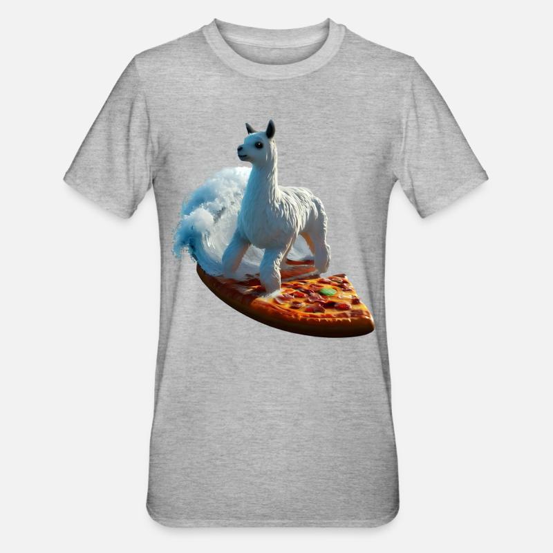 Pizza Waves Alpaca Surfer - Unisex Polycotton T-Shirt - heather grey