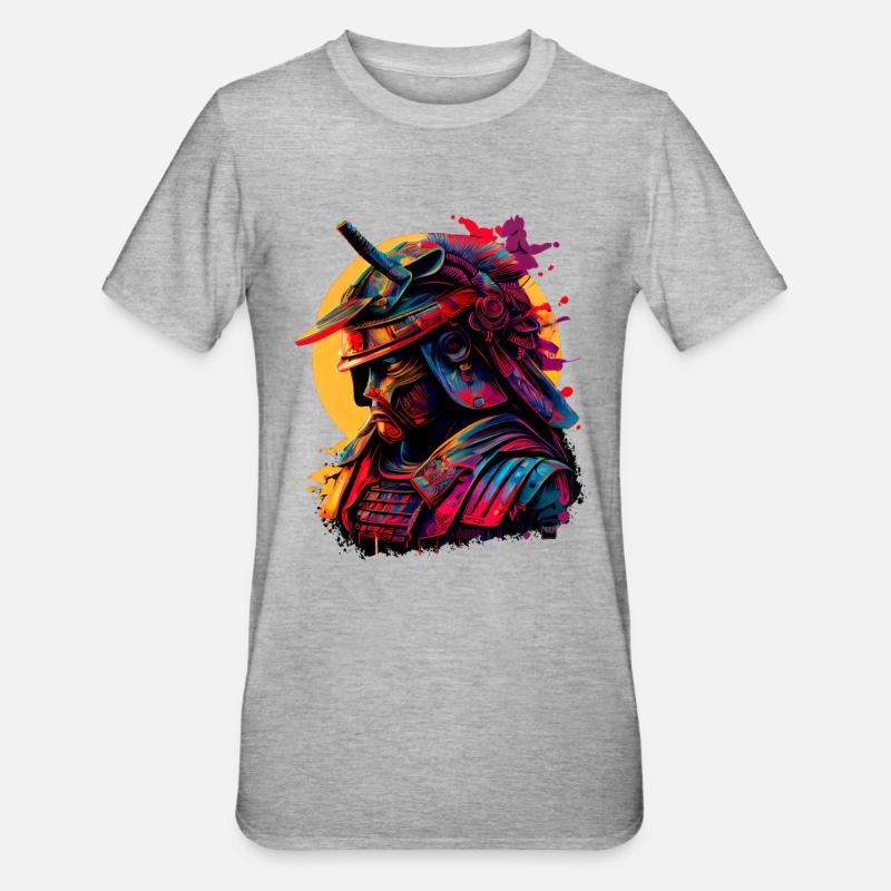 illustration Samurai Warrior Japon - T-shirt polycoton Unisexe - gris chiné