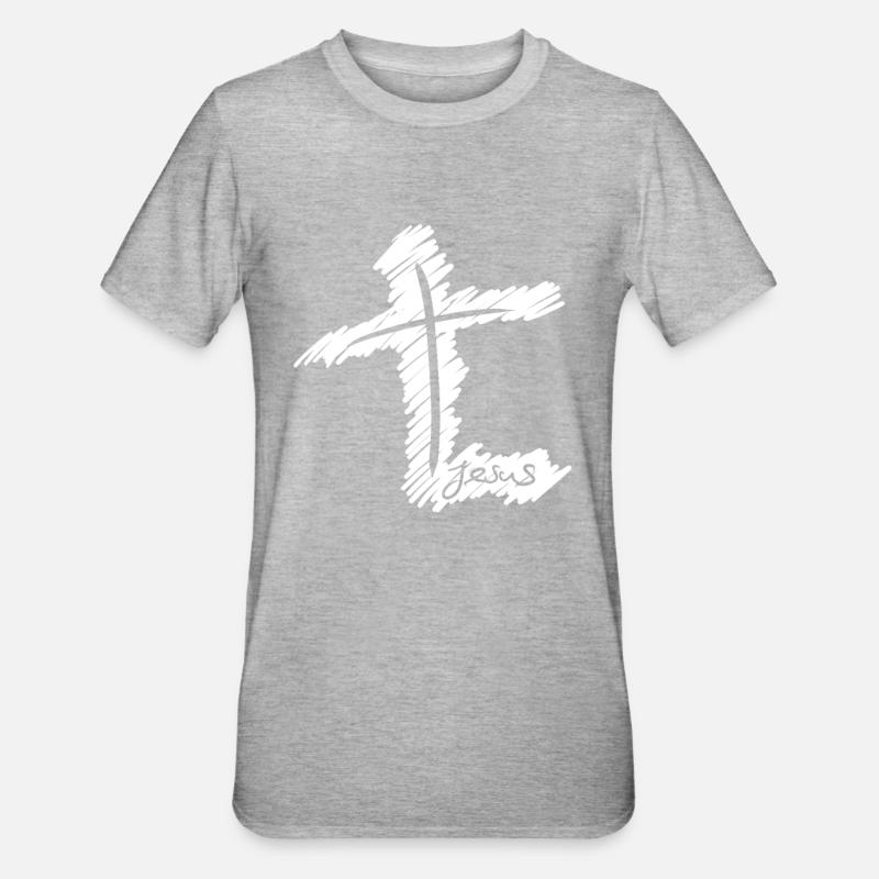 Jésus avec la Croix - T-shirt polycoton Unisexe - gris chiné