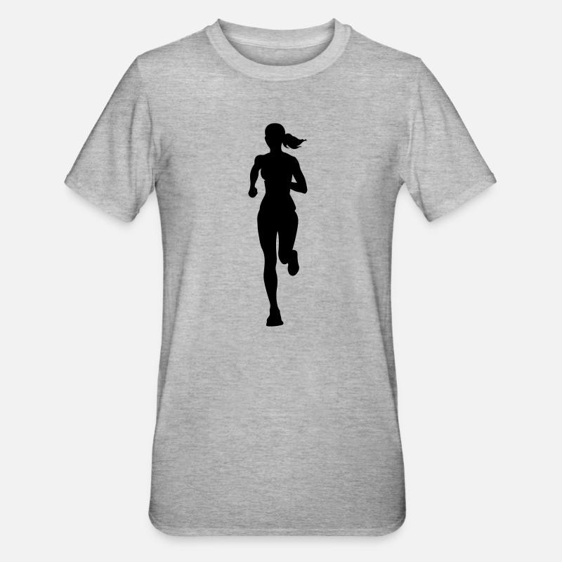 Silhouette de la coureuse marathonienne - T-shirt polycoton Unisexe - gris chiné