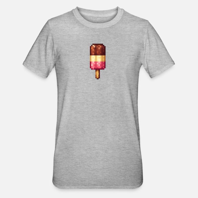Retro Pixel Eis am Stiel - Unisex Polycotton T-Shirt - Grau meliert