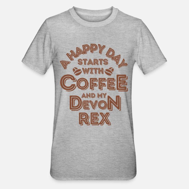 Devon Rex Cat Coffee Cafe - Unisex Polycotton T-Shirt - heather grey