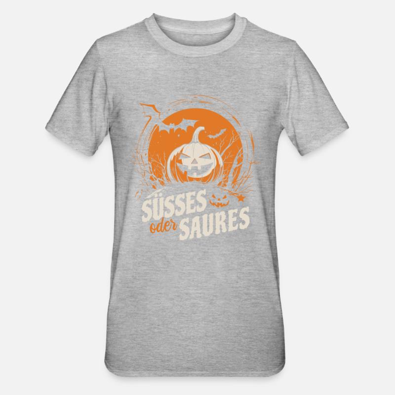 Halloween Kürbis - Süßes oder Saures - Unisex Polycotton T-Shirt - Grau meliert