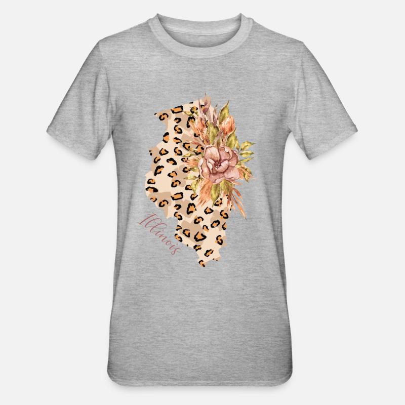 Illinois Leopard-pattern Map Leo State - Unisex Polycotton T-Shirt - heather grey