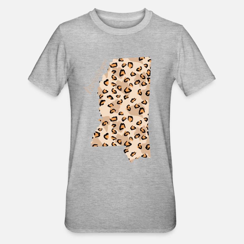 Mississippi Leopard Pattern Map Leo - Unisex Polycotton T-Shirt - heather grey
