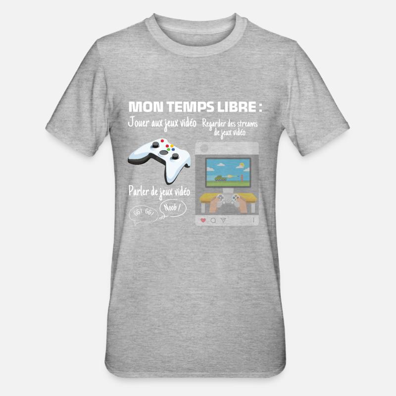 Mon temps libre : 100% gaming - T-shirt polycoton Unisexe - gris chiné