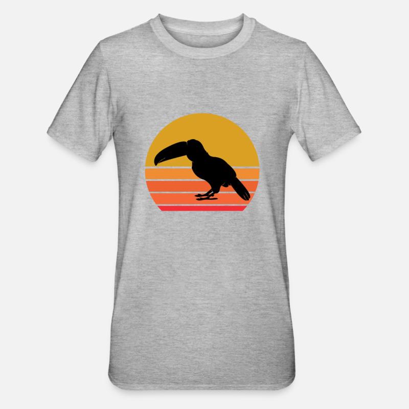 Retro Sonne Tukan Vogel Geschenkidee - Unisex Polycotton T-Shirt - Grau meliert
