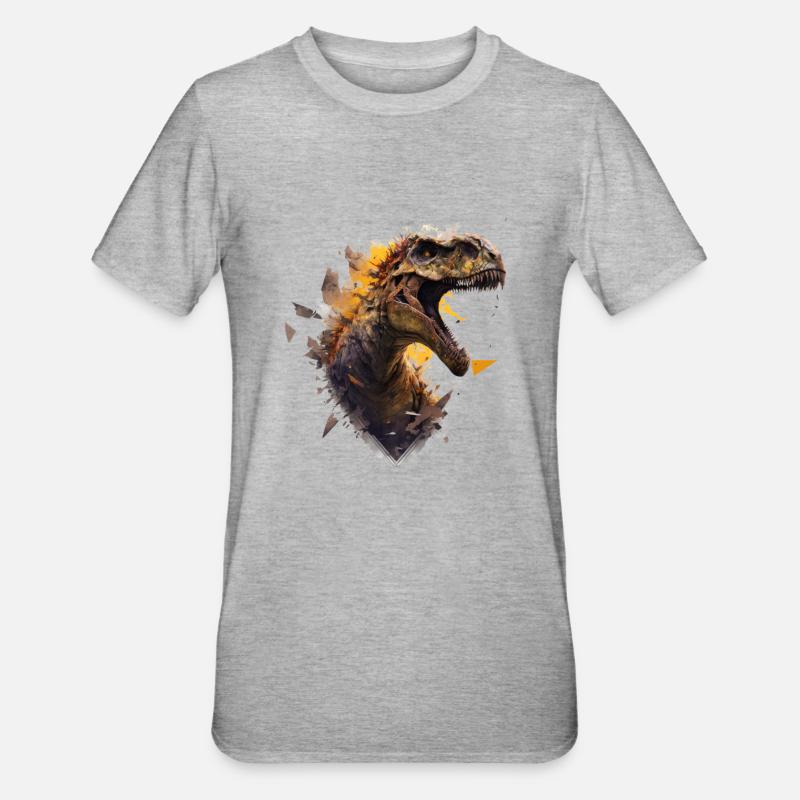cool dino breaking through a wall - Unisex Polycotton T-Shirt - heather grey