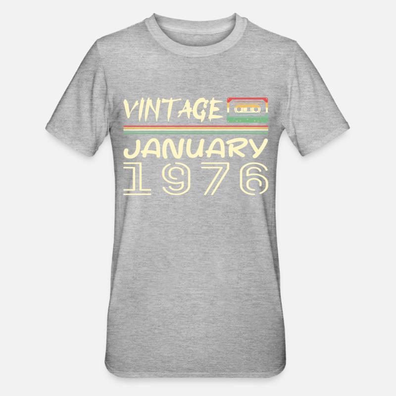 Vintage Janvier 1976 - Anniversaire Janvier 1976 - T-shirt polycoton Unisexe - gris chiné