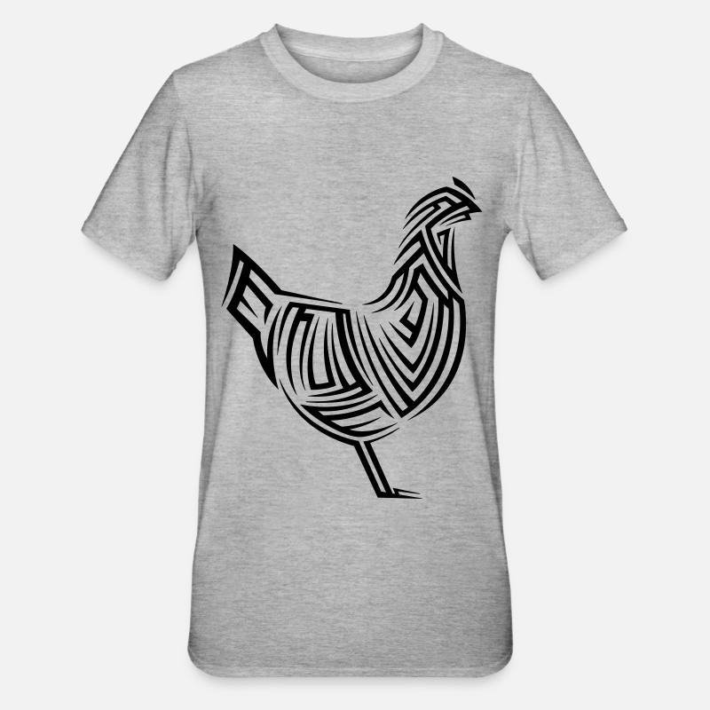Tatouage tribal de poulet - T-shirt polycoton Unisexe - gris chiné