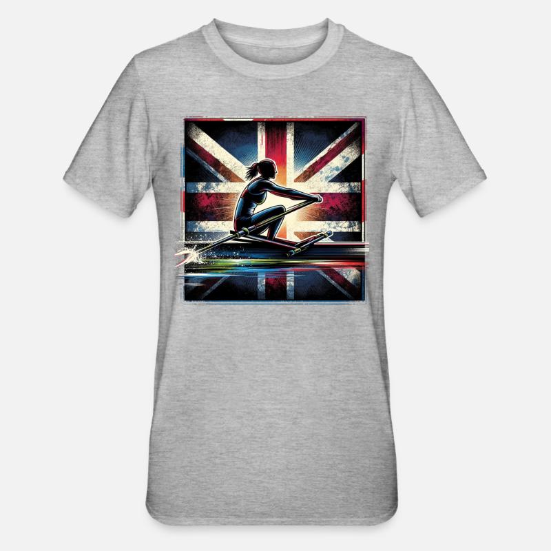 Rameur avec drapeau britannique - T-shirt polycoton Unisexe - gris chiné