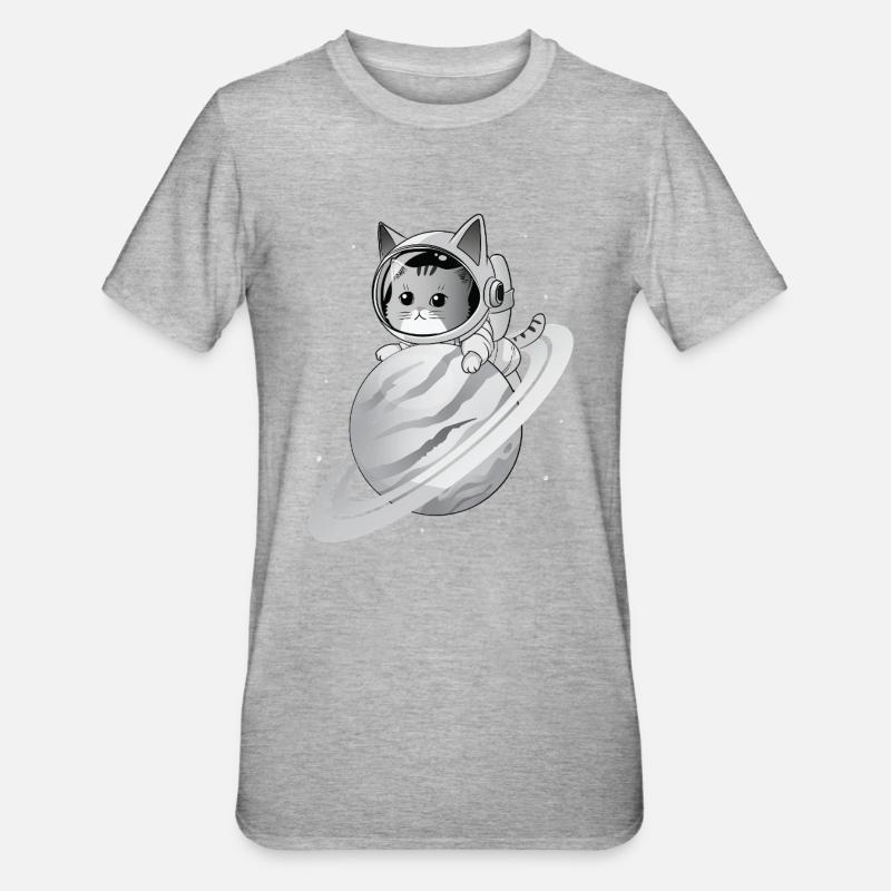 Space Cat with Planet - Unisex Polycotton T-Shirt - heather grey