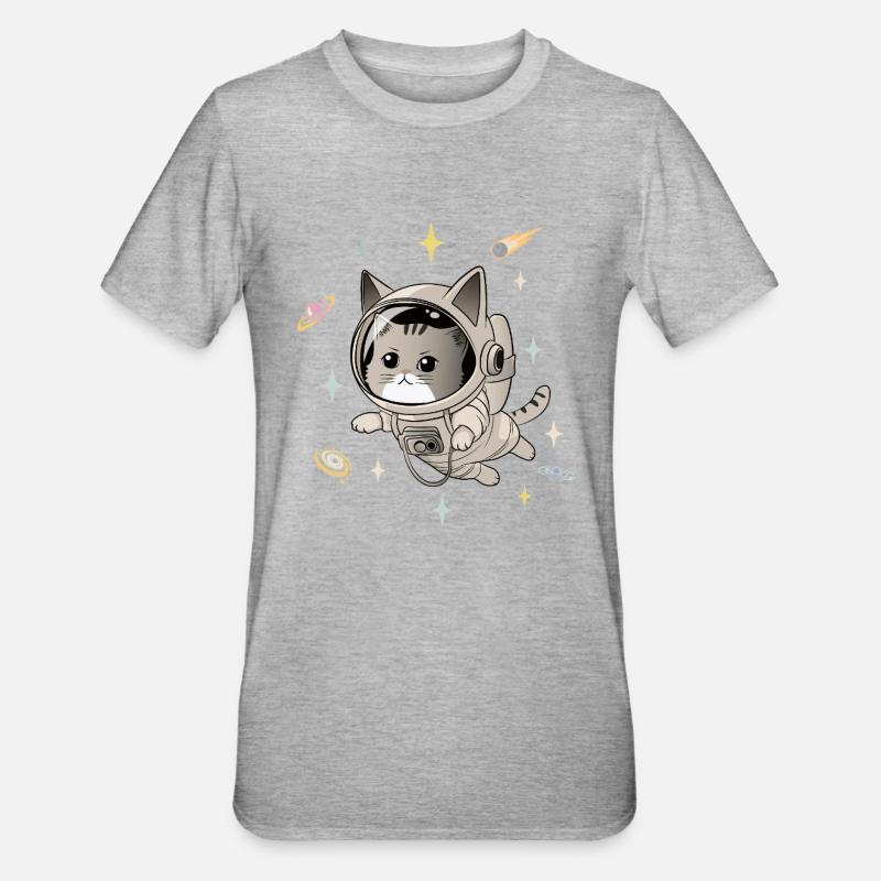 Astronaut Cat in Space - Unisex Polycotton T-Shirt - heather grey