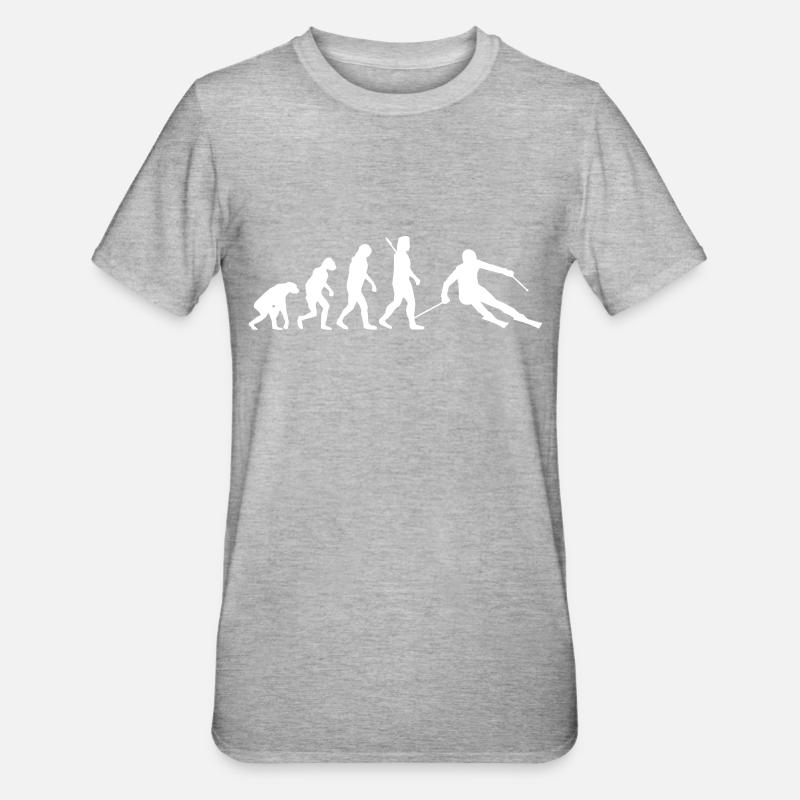 Evolution Skifahrer - Unisex Polycotton T-Shirt - Grau meliert