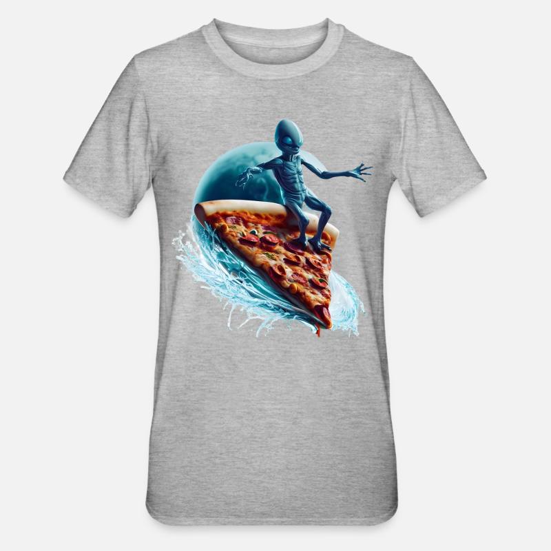 Pizza Surfer Alien - T-shirt polycoton Unisexe - gris chiné