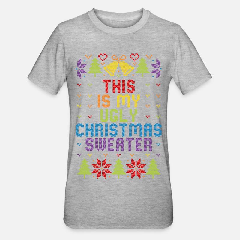 Pull-en-ciel moche de Noël - T-shirt polycoton Unisexe - gris chiné