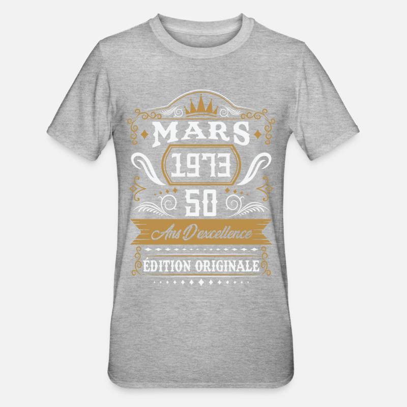 Mars 1973 50 ans d'excellence édition originale - T-shirt polycoton Unisexe - gris chiné