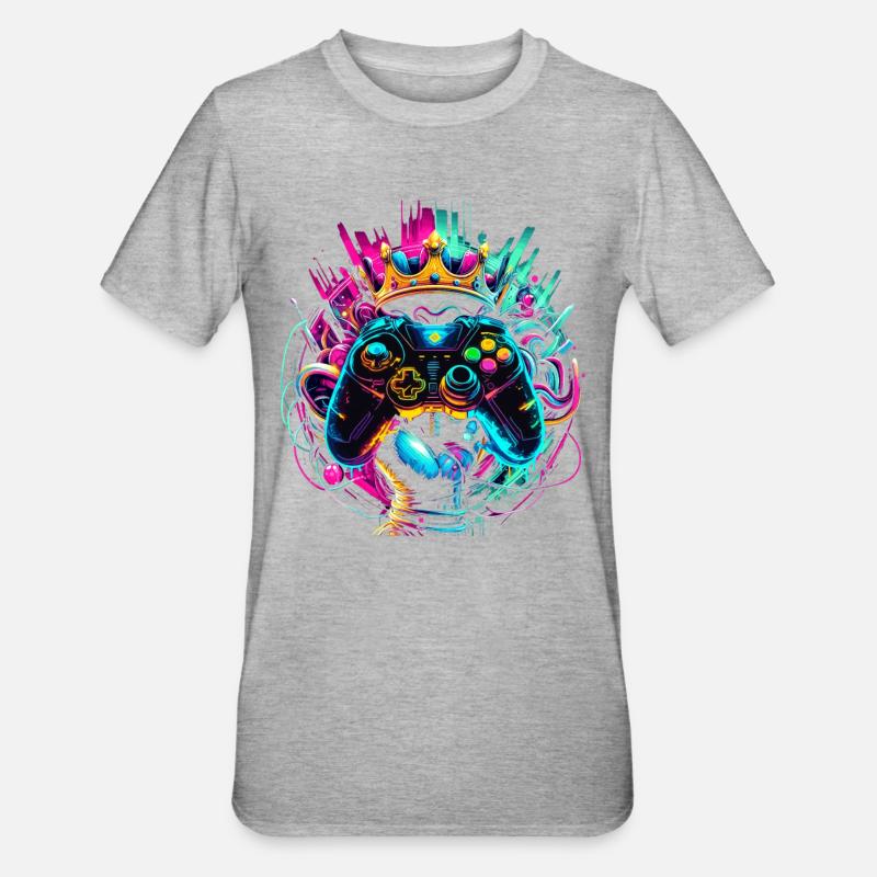 Elite Gaming Held Controller & Krone - Unisex Polycotton T-Shirt - Grau meliert