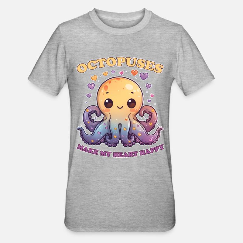 Funny Octopus Cephalopod Squid Gift - Unisex Polycotton T-Shirt - heather grey
