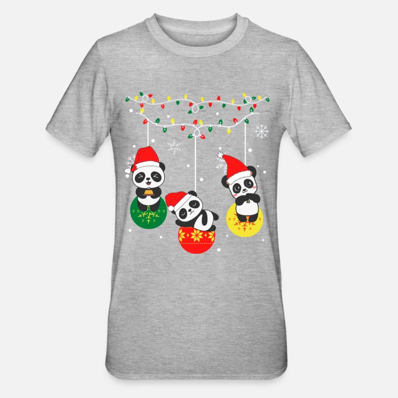 Panda Noël - T-shirt polycoton Unisexe - gris chiné