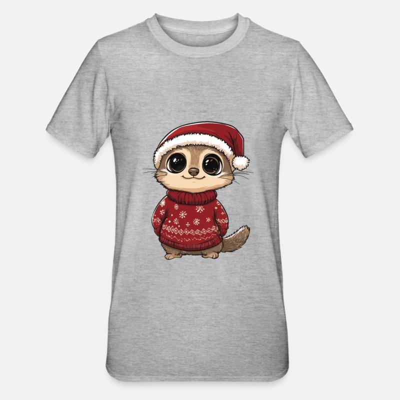 Erdmännchen Weihnachten Comic - Unisex Polycotton T-Shirt - Grau meliert