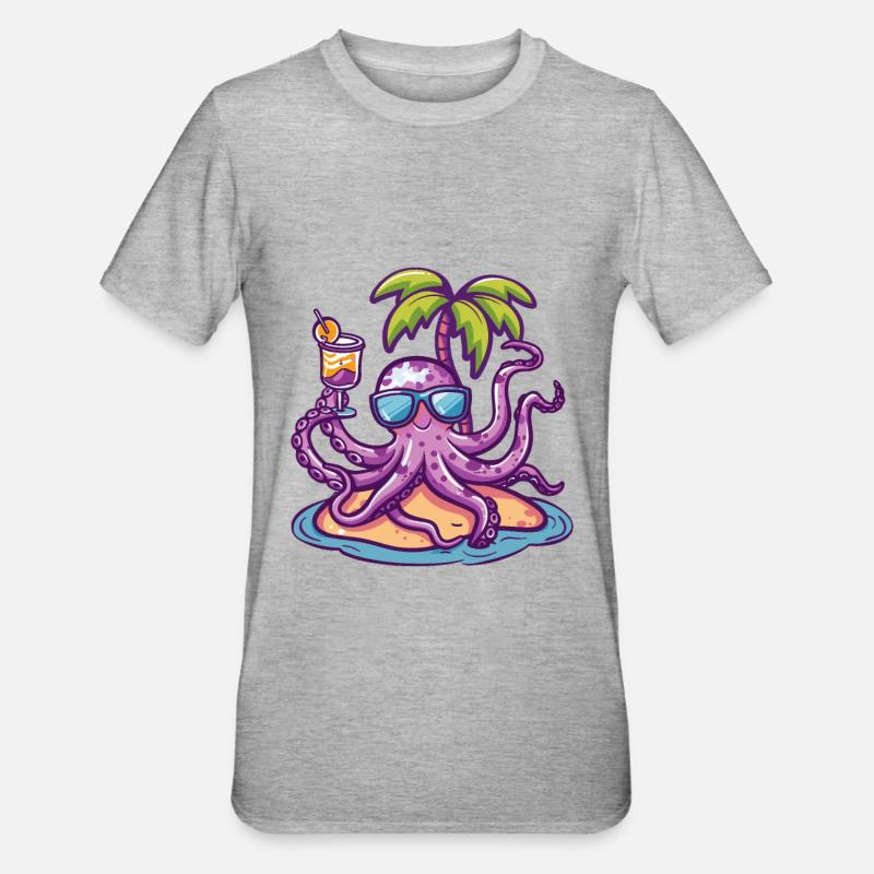 Octopus Summer Beach Comic - Unisex Polycotton T-Shirt - heather grey