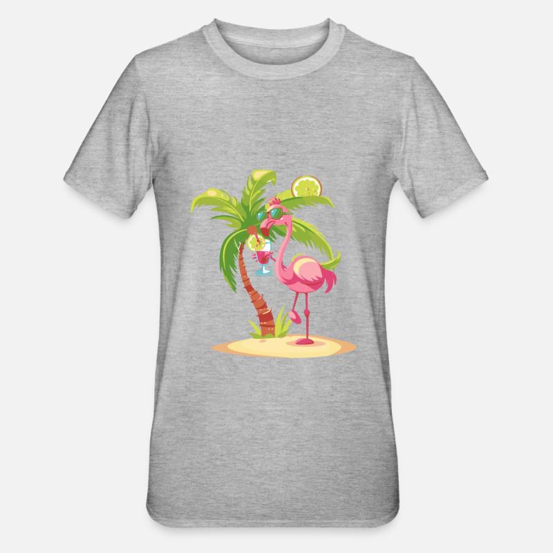 Flamingo Summer Beach Comic - Unisex Polycotton T-Shirt - heather grey