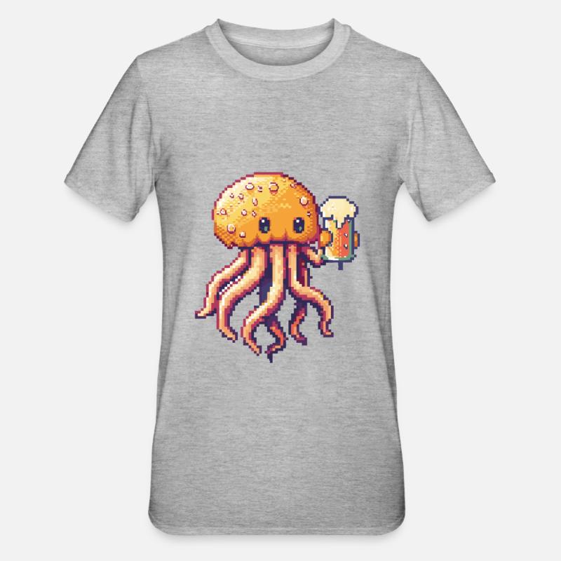 méduse bière pixel - T-shirt polycoton Unisexe - gris chiné