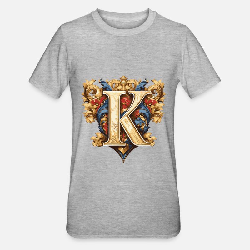 K Buchstabe Logo Krone - Unisex Polycotton T-Shirt - Grau meliert