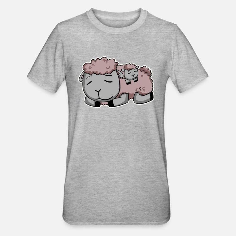 Moutons avec bébé moutons - T-shirt polycoton Unisexe - gris chiné