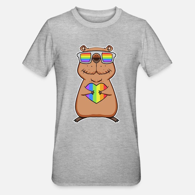 Capybara Capybara Regnbåge - Polycotton-T-shirt unisex - gråmelerad