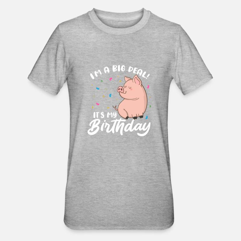 Anniversaire de cochon - T-shirt polycoton Unisexe - gris chiné
