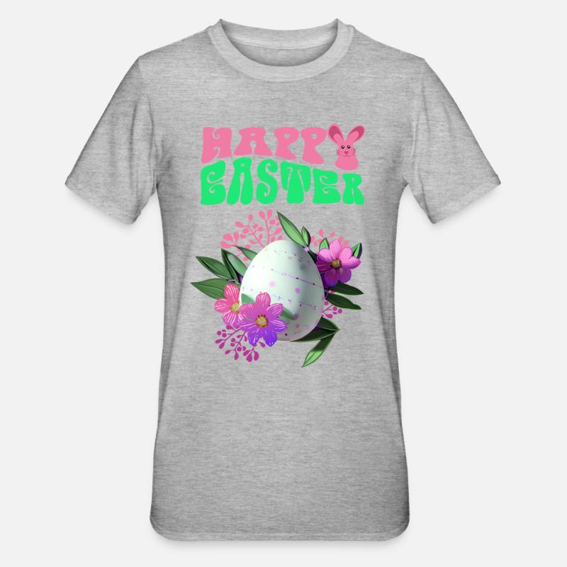 Happy Easter Flowers Easter Egg - Unisex Polycotton T-Shirt - heather grey