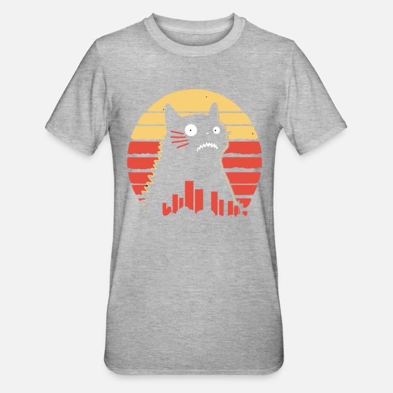 Chat monstre géant - T-shirt polycoton Unisexe - gris chiné