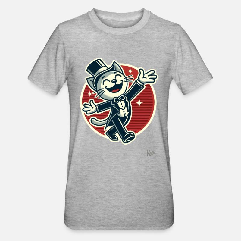 Chat drôle élégant en queue de pie avec chapeau haut de forme - T-shirt polycoton Unisexe - gris chiné